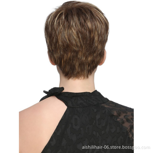 Wholesale Synthetic Wigs with blonde and Brown color Short Natural Straight Hair Synthetic Hair wigs for women